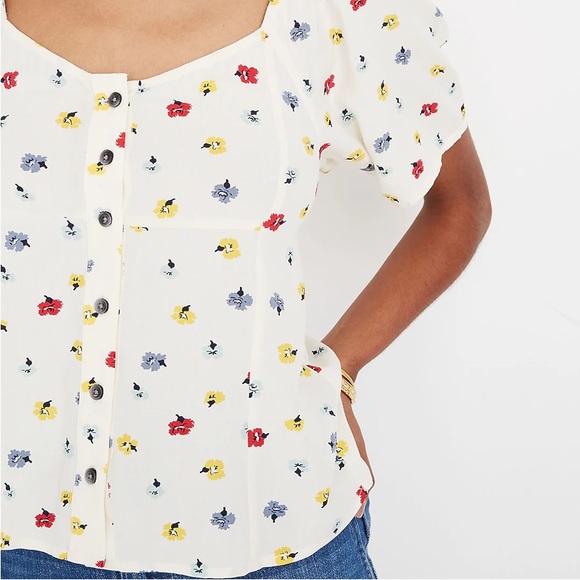 Madewell Cream Floral Button Down Blouse Top - Picture 4 of 16